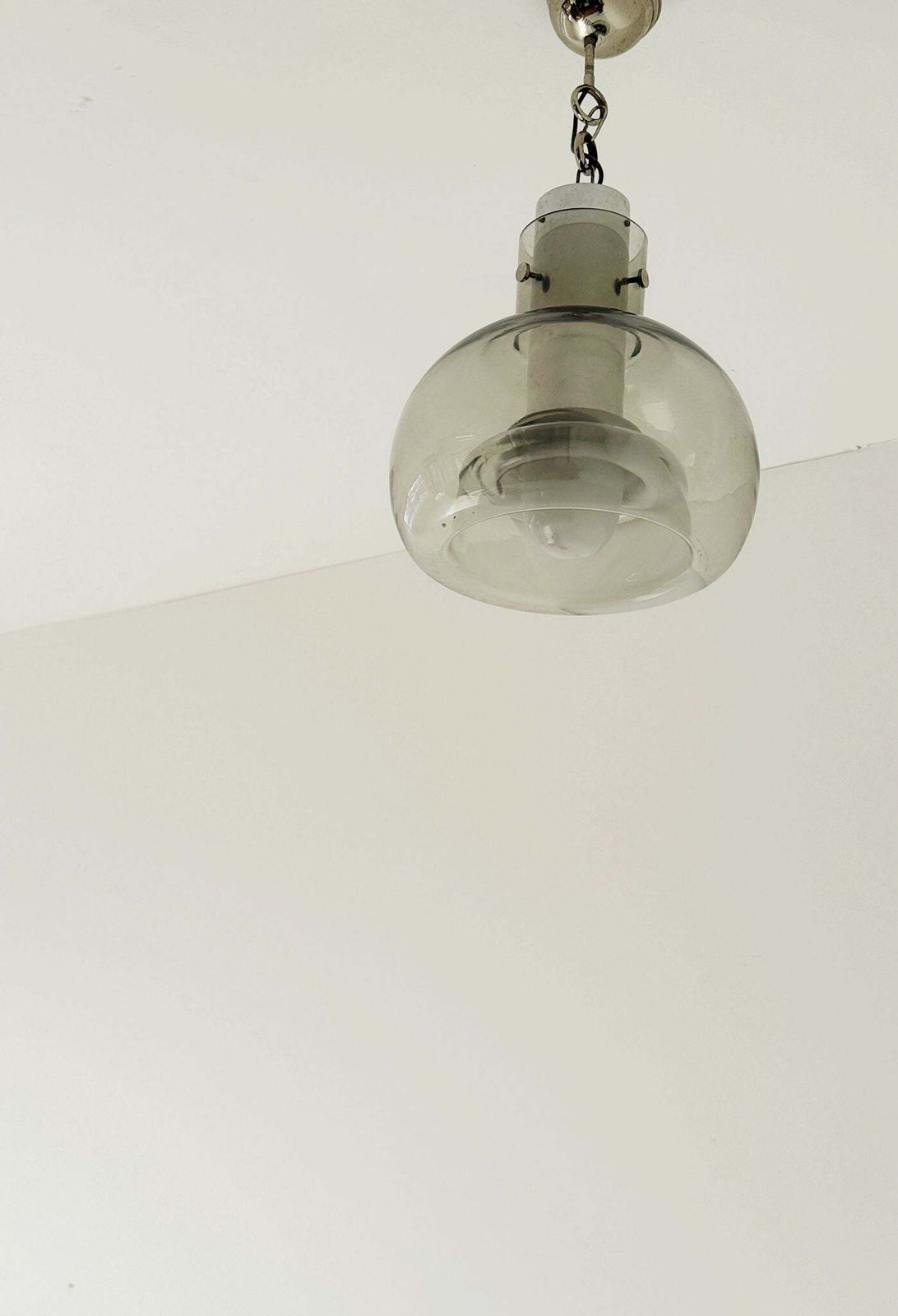 Smoked Glass Pendant Lamp With Internal Opaline Decoration – Italy, 1970s photo furniture