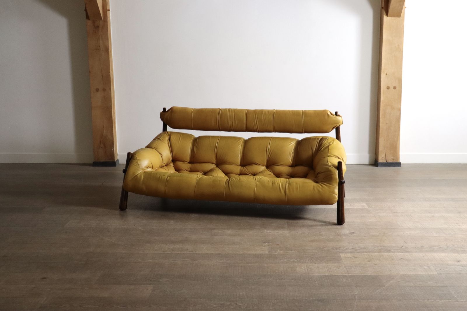 Percival Lafer Mp 81 Three Seater Sofa In Yellow Leather, Brazil 1970s photo for sale
