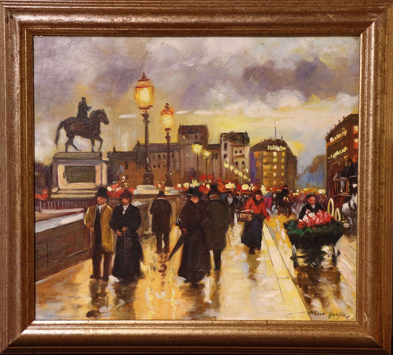 Paris Street Scene With The Pont Neuf – Oil On Canvas By Merio Ameglio