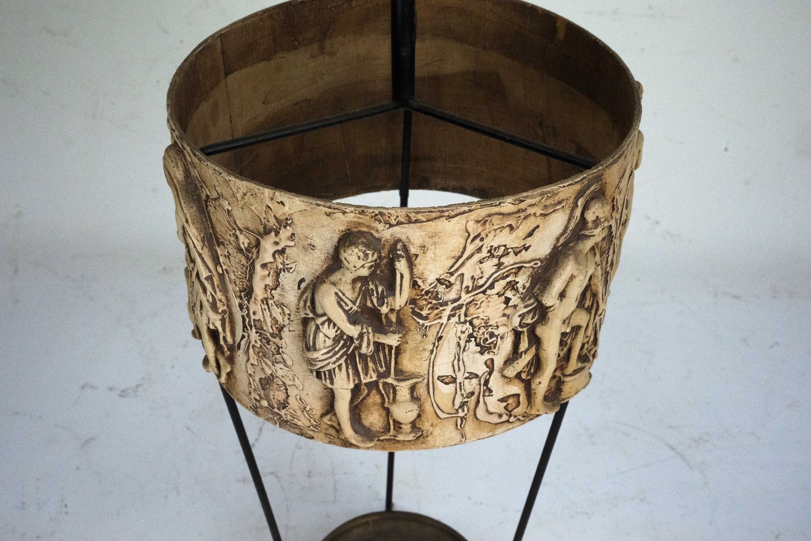 Mid Century Umbrella Stand In Iron And Brass With Neoclassical Relief, Italy 1950s photo Home Decor