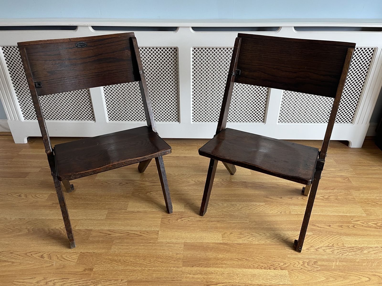Antique Oak Chapel Folding Chairs By The Bennett Furnishing Co. Ltd