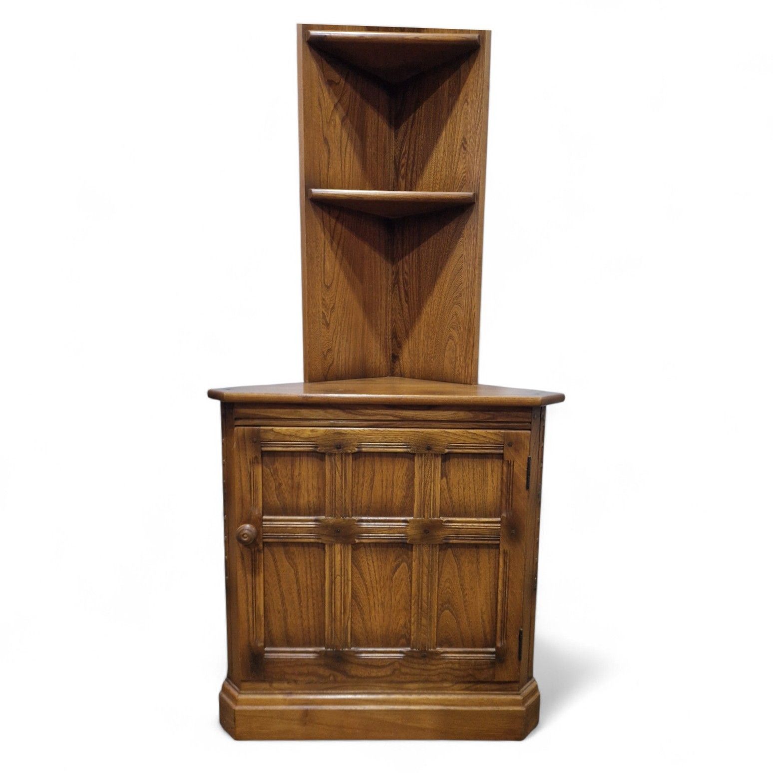photo for sale Ercol Elm Corner Cabinet Vintage Display Shelves Panelled Door Unit 1 Of Pair