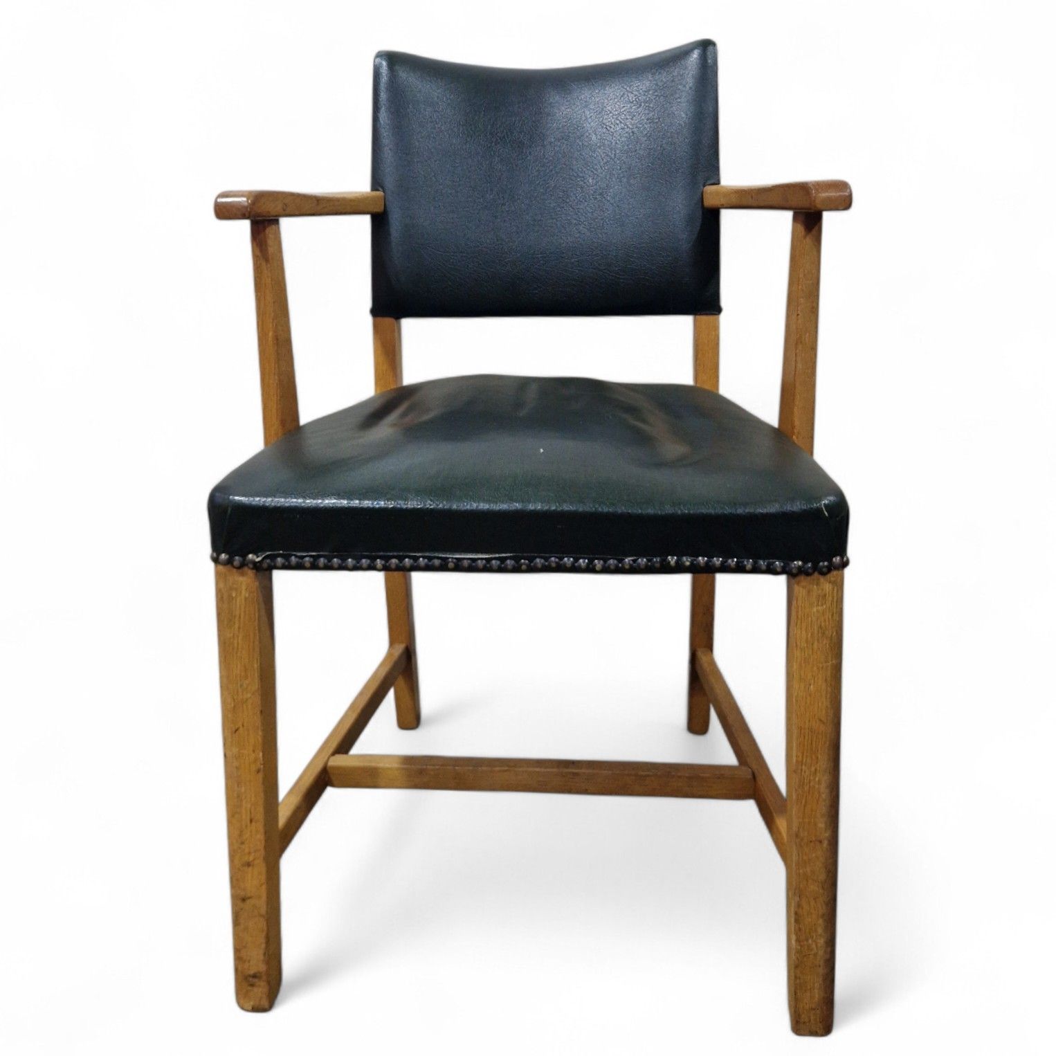 Vintage Oak Desk Chair Armchair Early 20th Century Light Oak Industrial Green photo for sale
