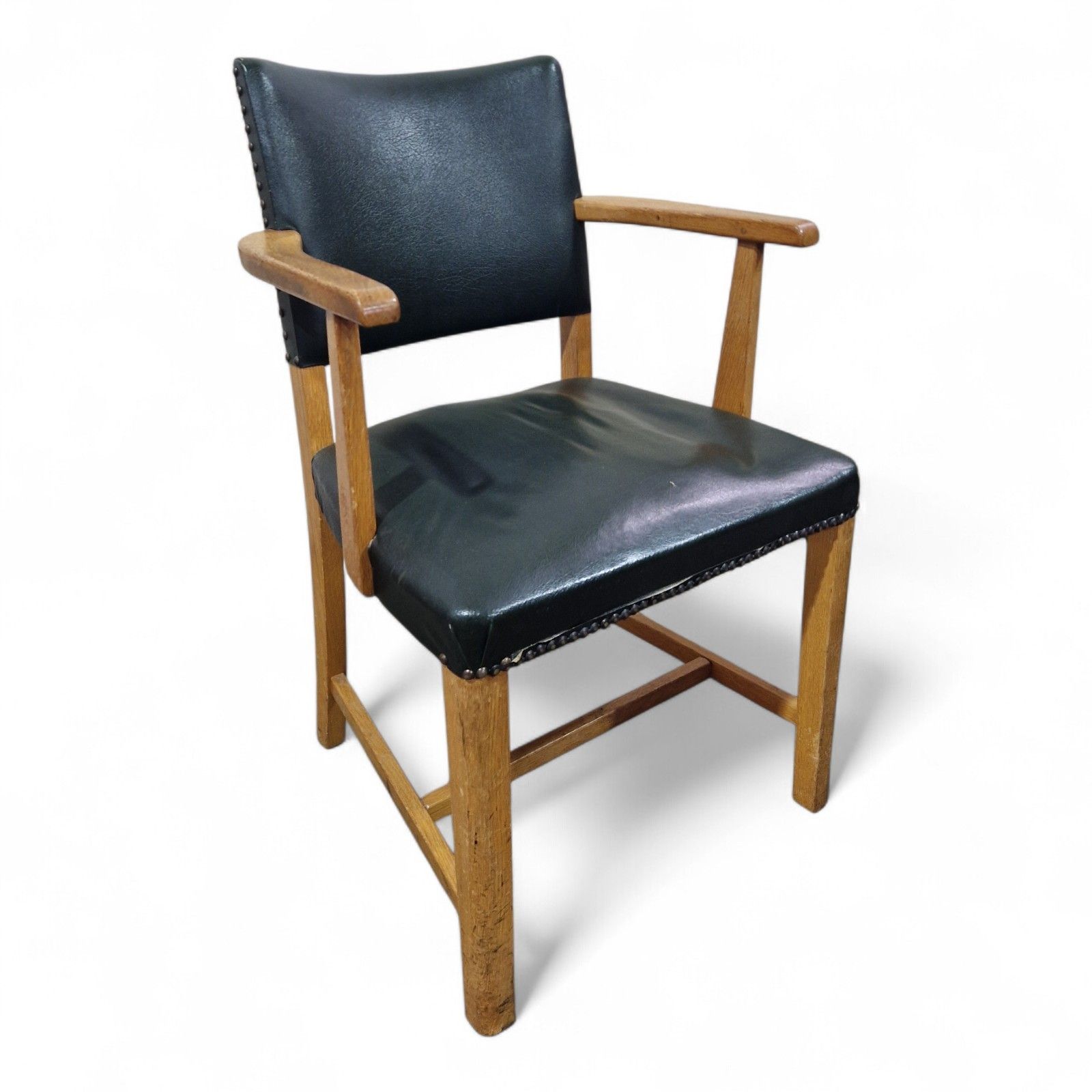 Vintage Oak Desk Chair Armchair Early 20th Century Light Oak Industrial Green photo buy