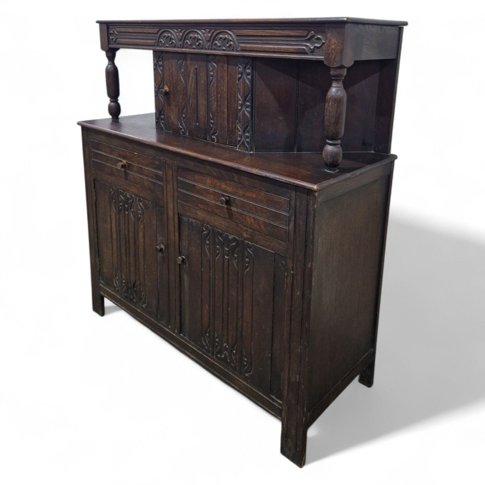Victorian Carved Oak Buffet Dresser Jacobean Revival Antique Cupboard Sideboard photo Furniture