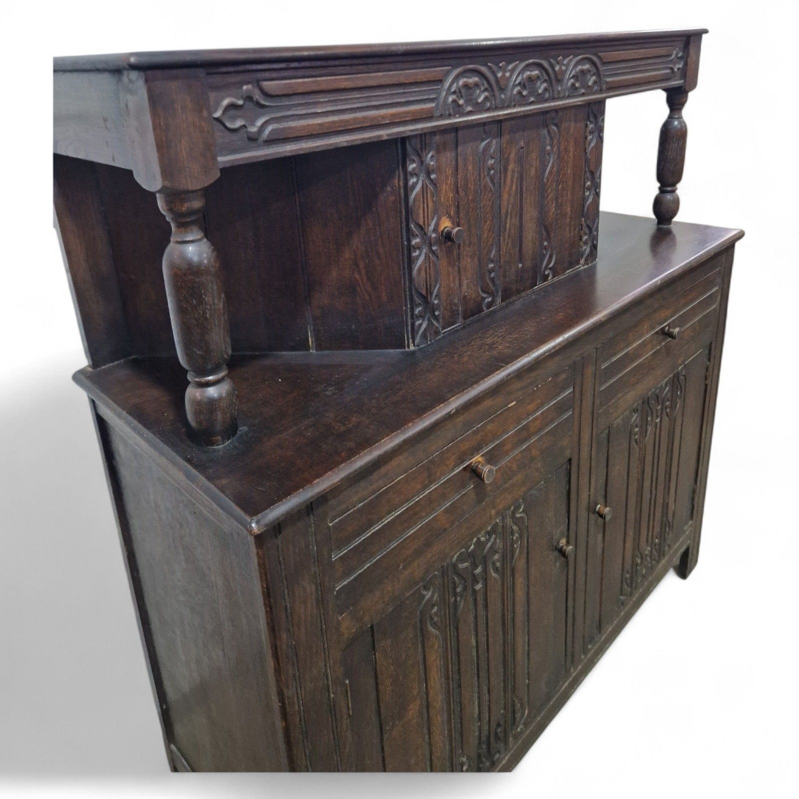 Victorian Carved Oak Buffet Dresser Jacobean Revival Antique Cupboard Sideboard photo vintage