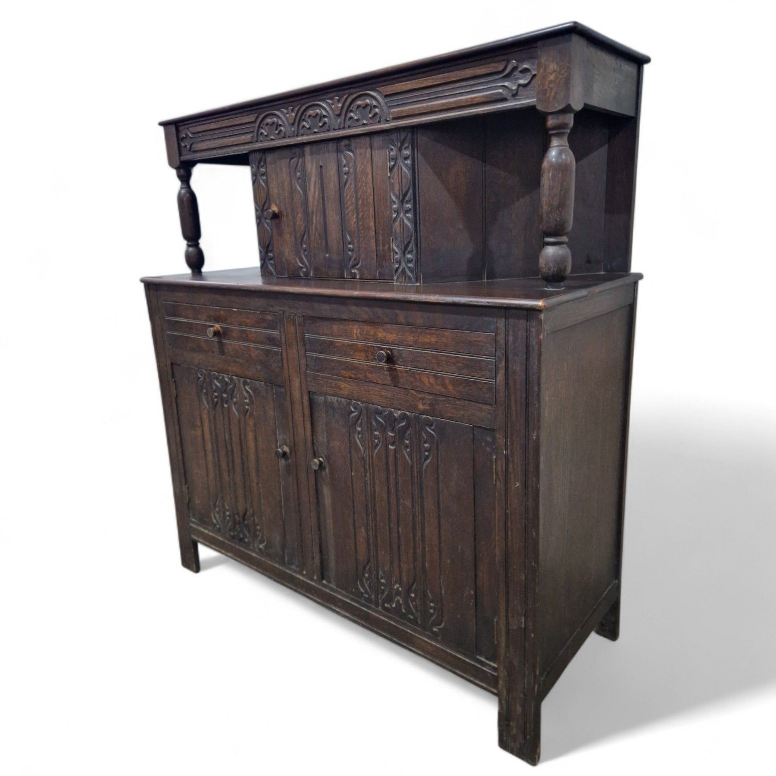 photo vinterior Victorian Carved Oak Buffet Dresser Jacobean Revival Antique Cupboard Sideboard