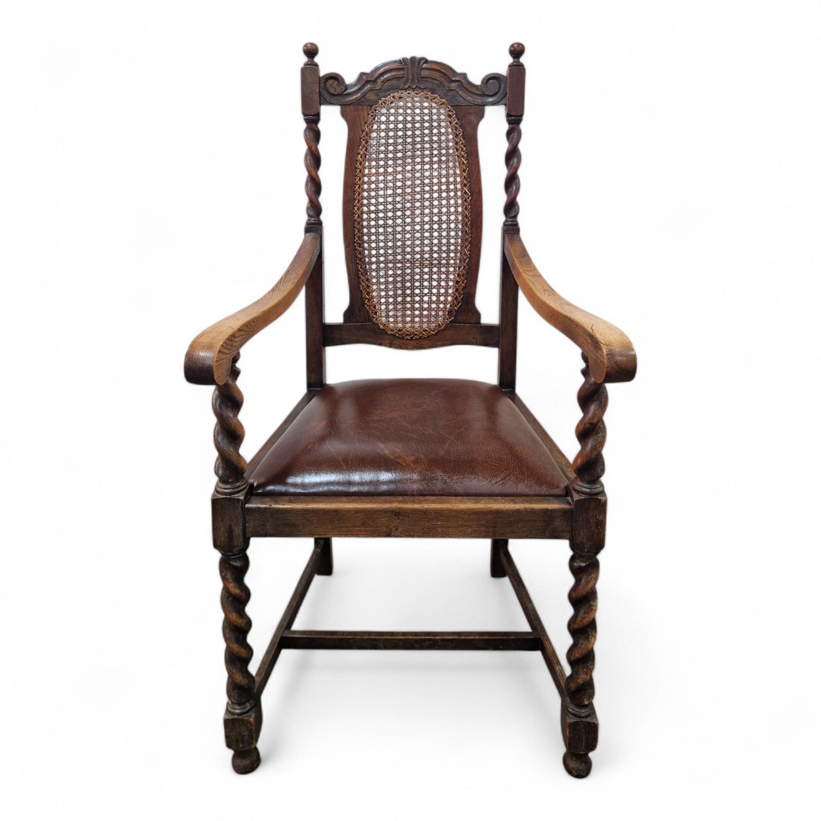 Antique Carved Oak Barley Spiral Twist Carver Chair Carved Farmhouse Armchair