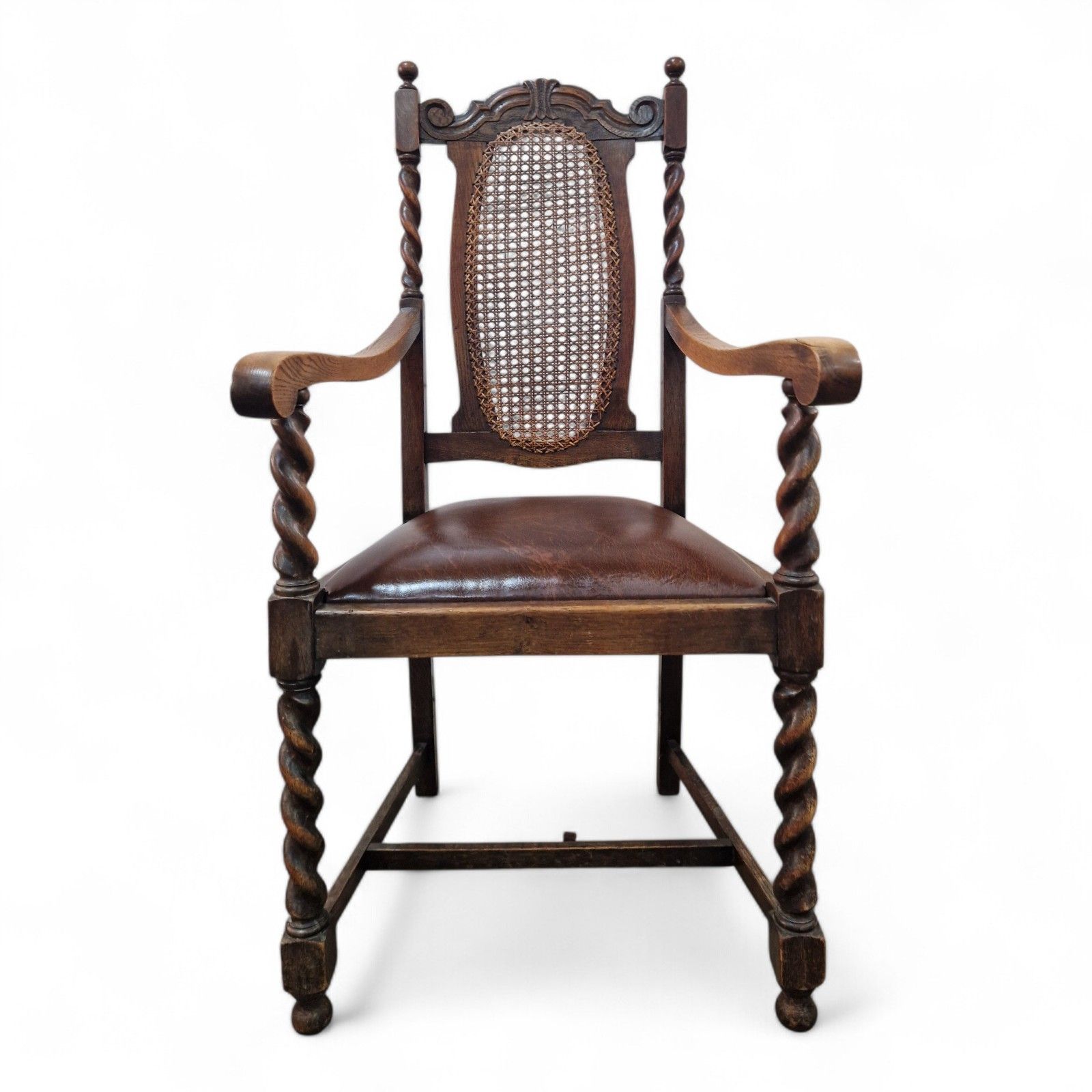 Antique Carved Oak Barley Spiral Twist Carver Chair Carved Farmhouse Armchair photo furniture