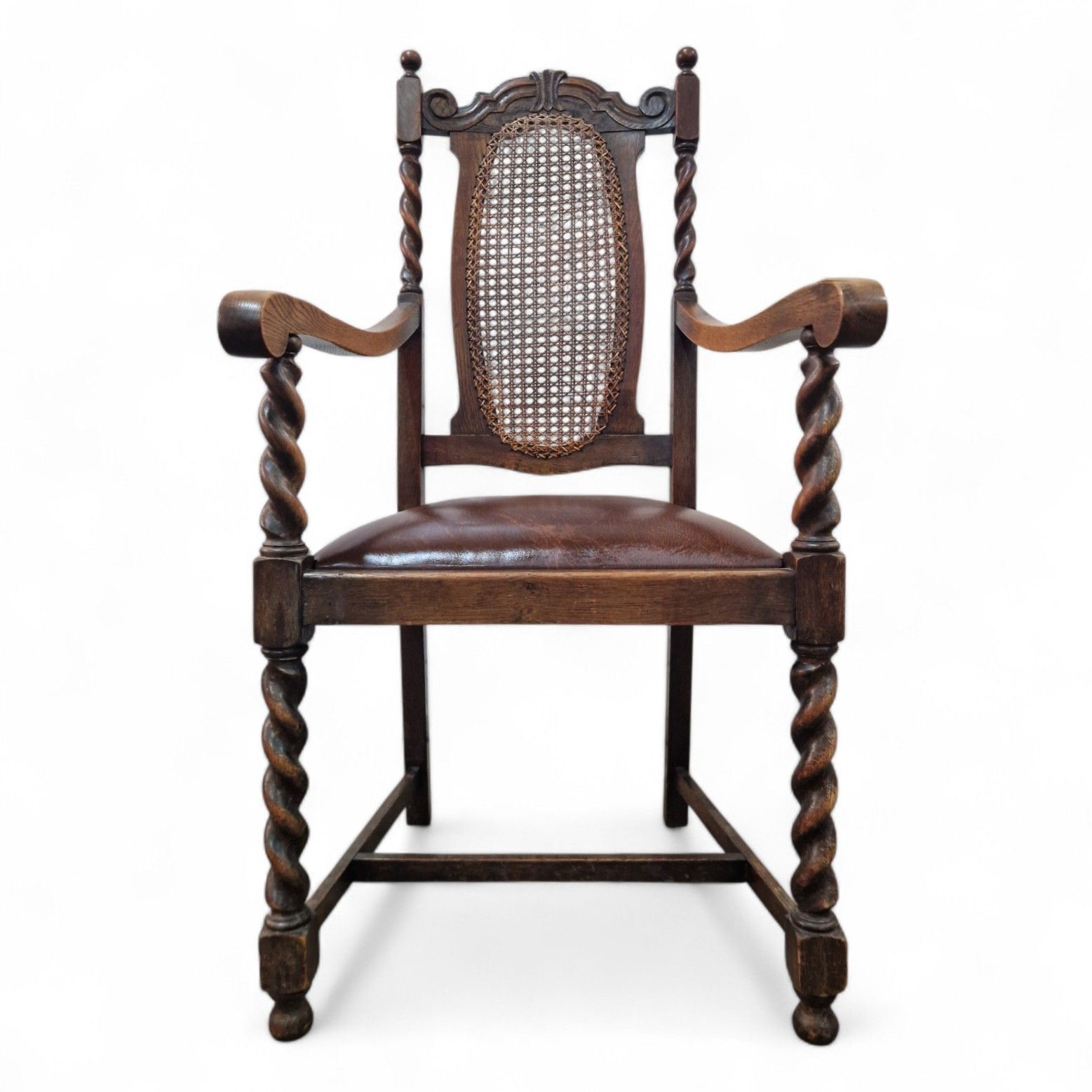 Antique Carved Oak Barley Spiral Twist Carver Chair Carved Farmhouse Armchair photo for sale