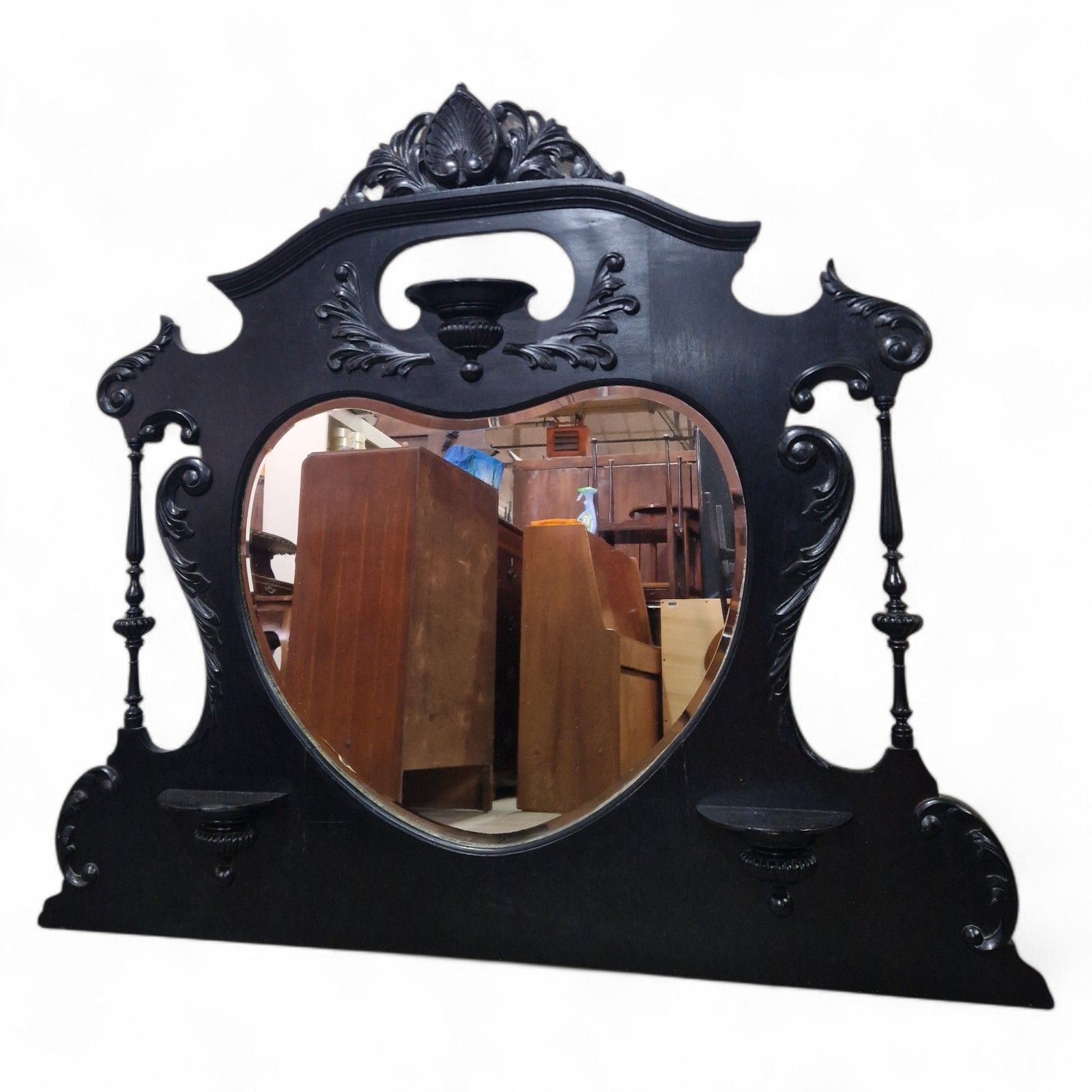 Victorian Overmantel Mirror Large Black Carved Heart Shaped Wall Mirror photo Home Decor