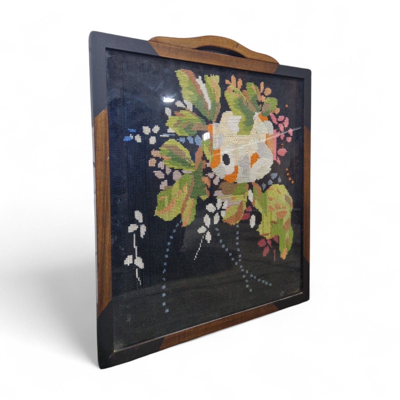 Embroidered Firescreen Wall Hanging Framed Needlework Decorative Textile Art photo Art