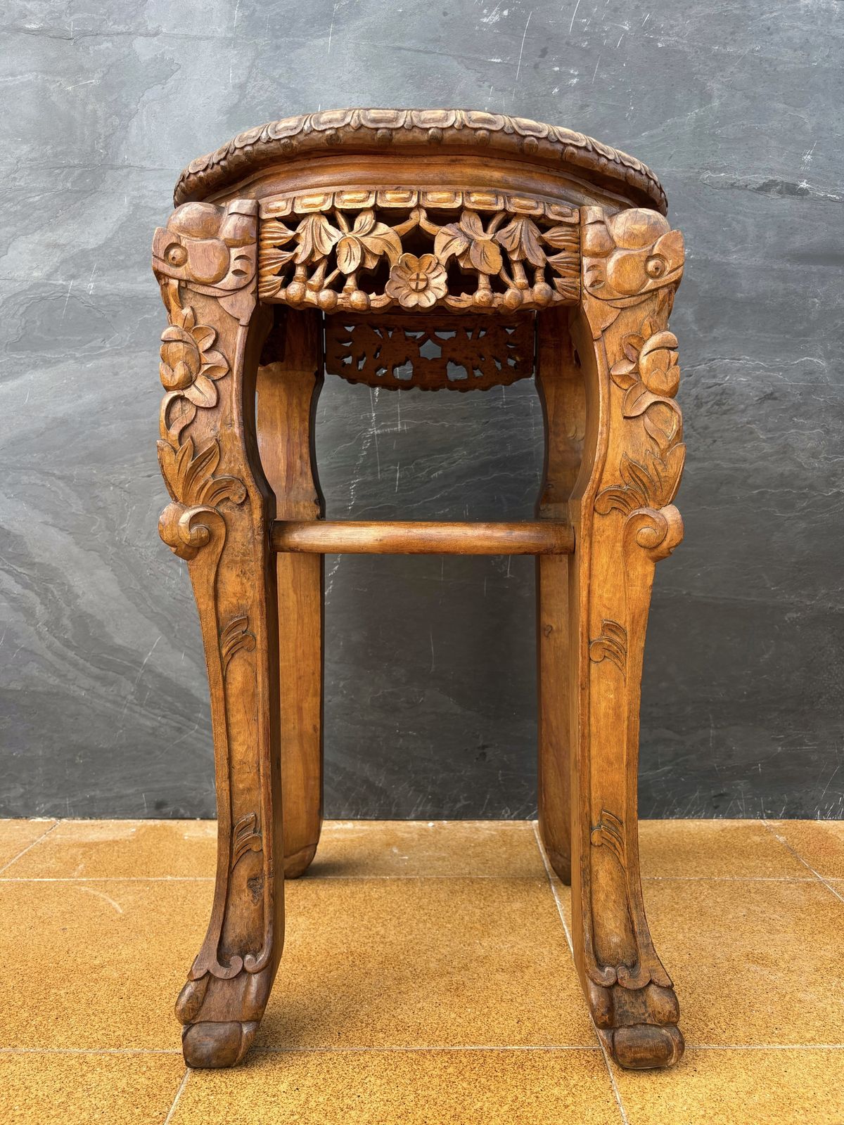 Chinese Carved Hardwood Side Table, Mid 20th Century photo for sale
