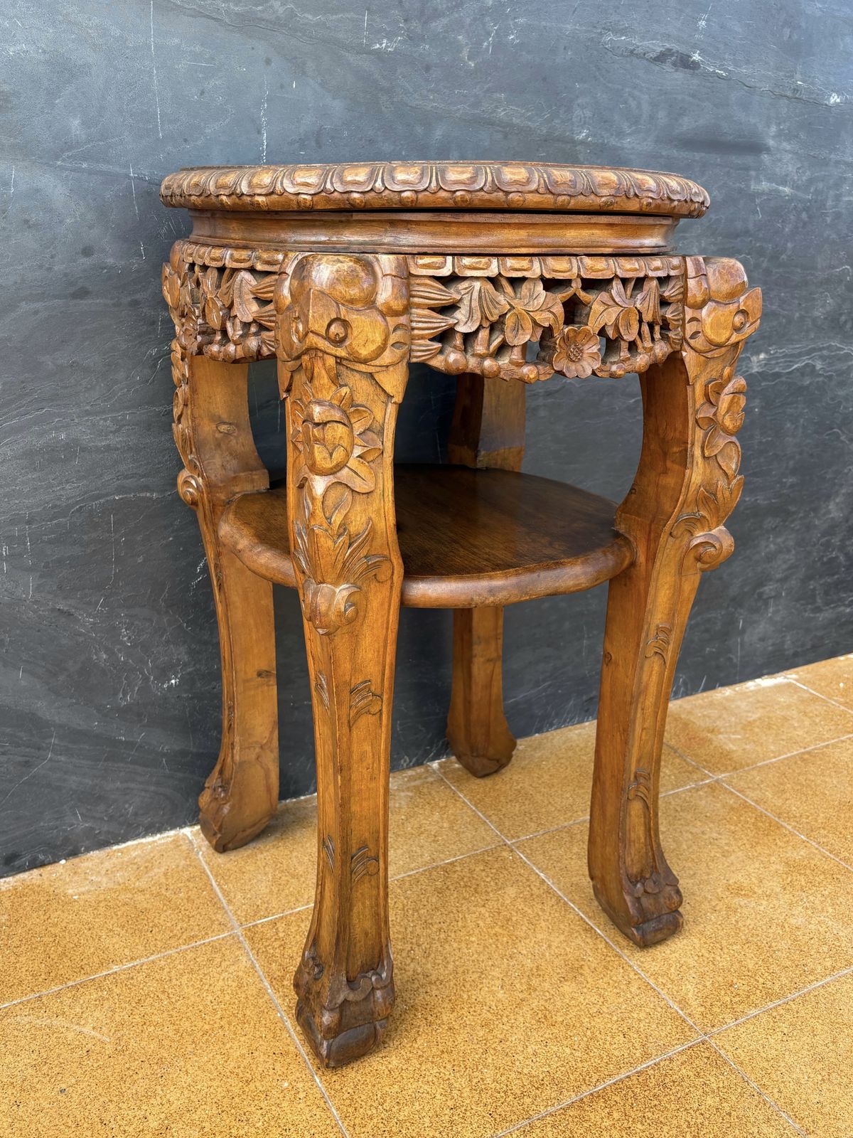 Chinese Carved Hardwood Side Table, Mid 20th Century photo vinterior