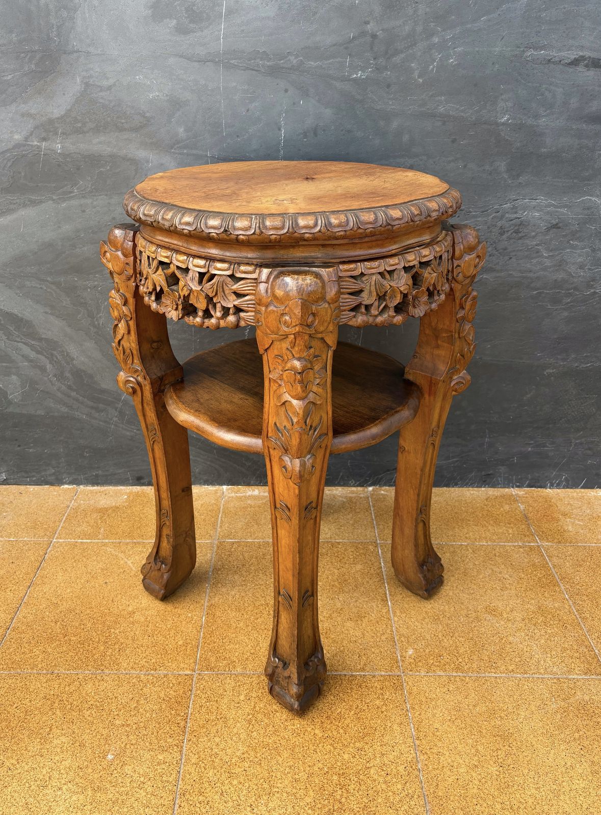 Chinese Carved Hardwood Side Table, Mid 20th Century photo vintage