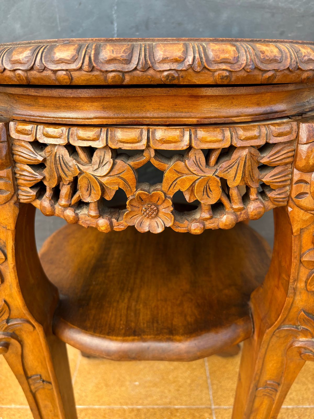 photo furniture Chinese Carved Hardwood Side Table, Mid 20th Century
