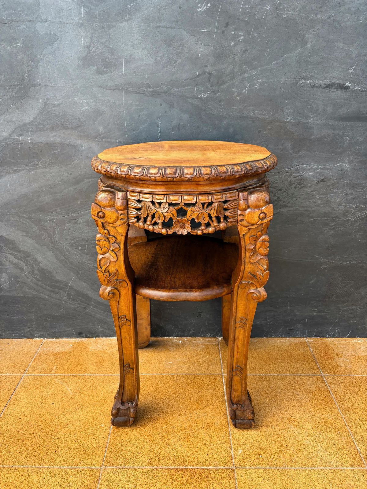 Furniture Chinese Carved Hardwood Side Table, Mid 20th Century photo