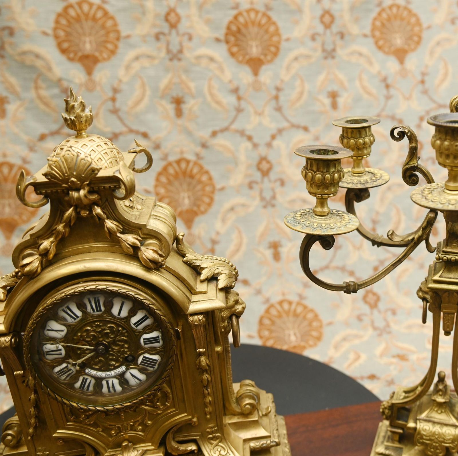 photo for sale Louis XVI Gilt Clock Garniture Set Candelabras 1880