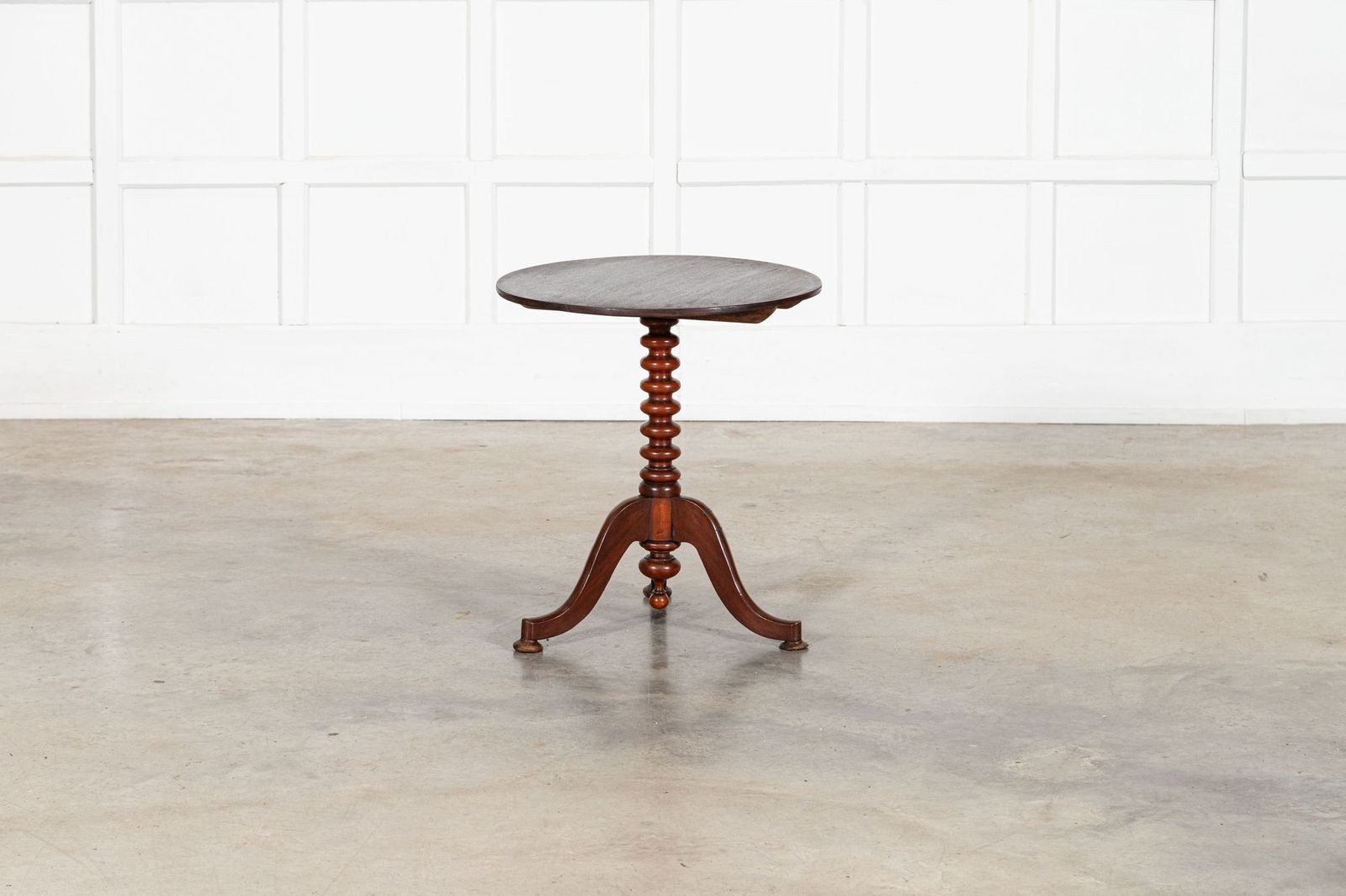 Furniture 19thc English Mahogany Tilt Top Bobbin Occasional Table photo
