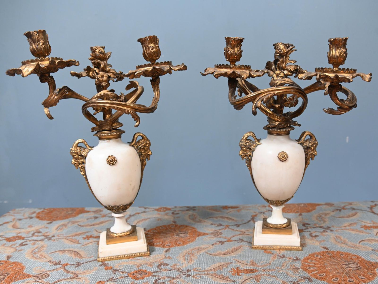 Pair French Candelabras Gilt Marble Louis XVI Revival 1890 photo buy