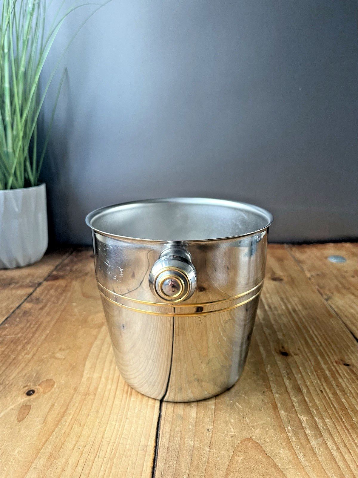 Italian Designer Mepra Silver Gold Plate Art Deco Style Ice Bucket Bottle Cooler photo vinterior