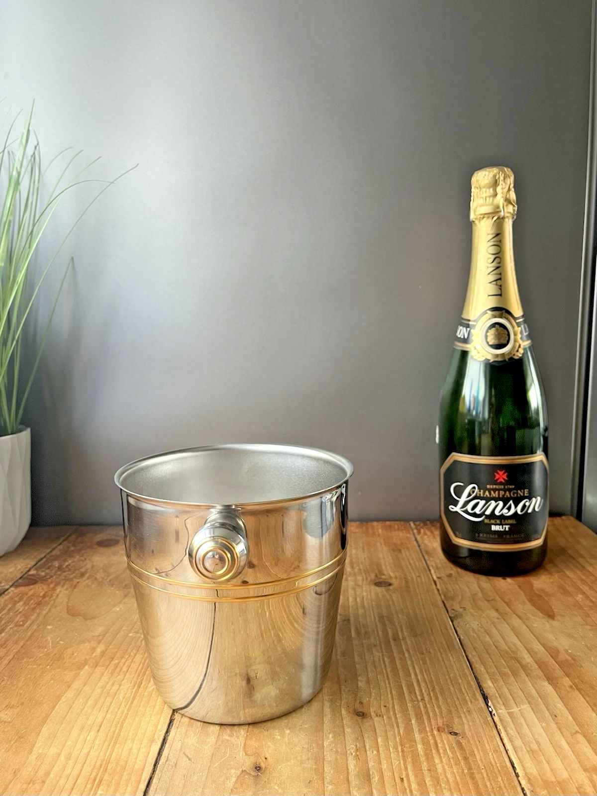95.0 Italian Designer Mepra Silver Gold Plate Art Deco Style Ice Bucket Bottle Cooler photo
