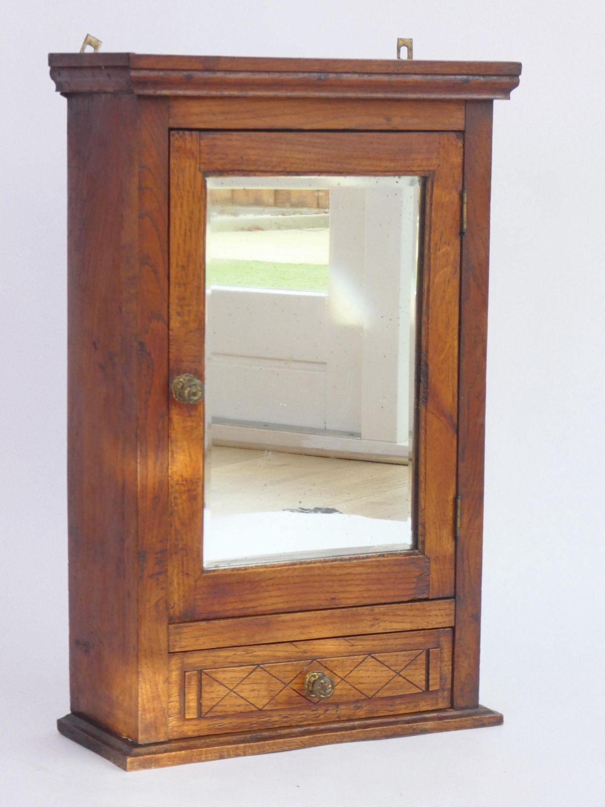 Antique Art Deco Wooden Mirror Cabinet With Drawer, Carved Apothecary, Farmhouse Wall Decor photo Furniture
