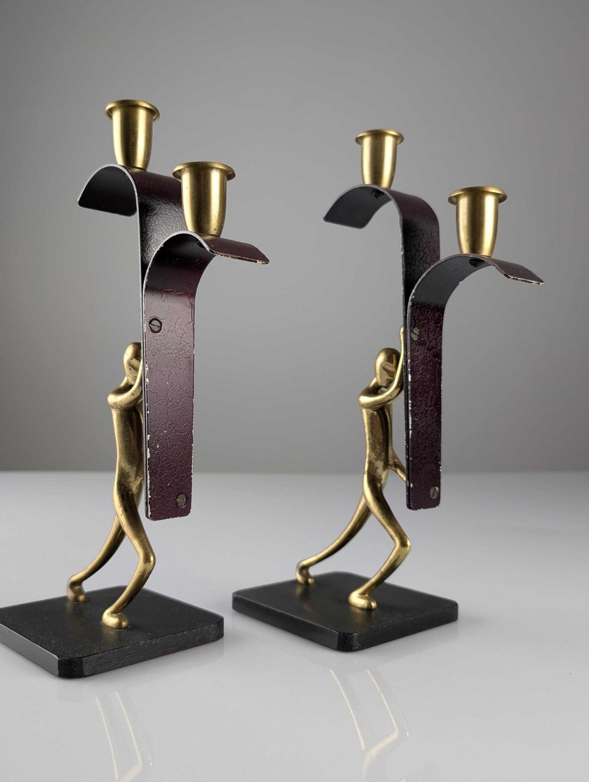 photo furniture Pair Of Sculptural Bronze Candlesticks By Karl Hagenauer, 1940s