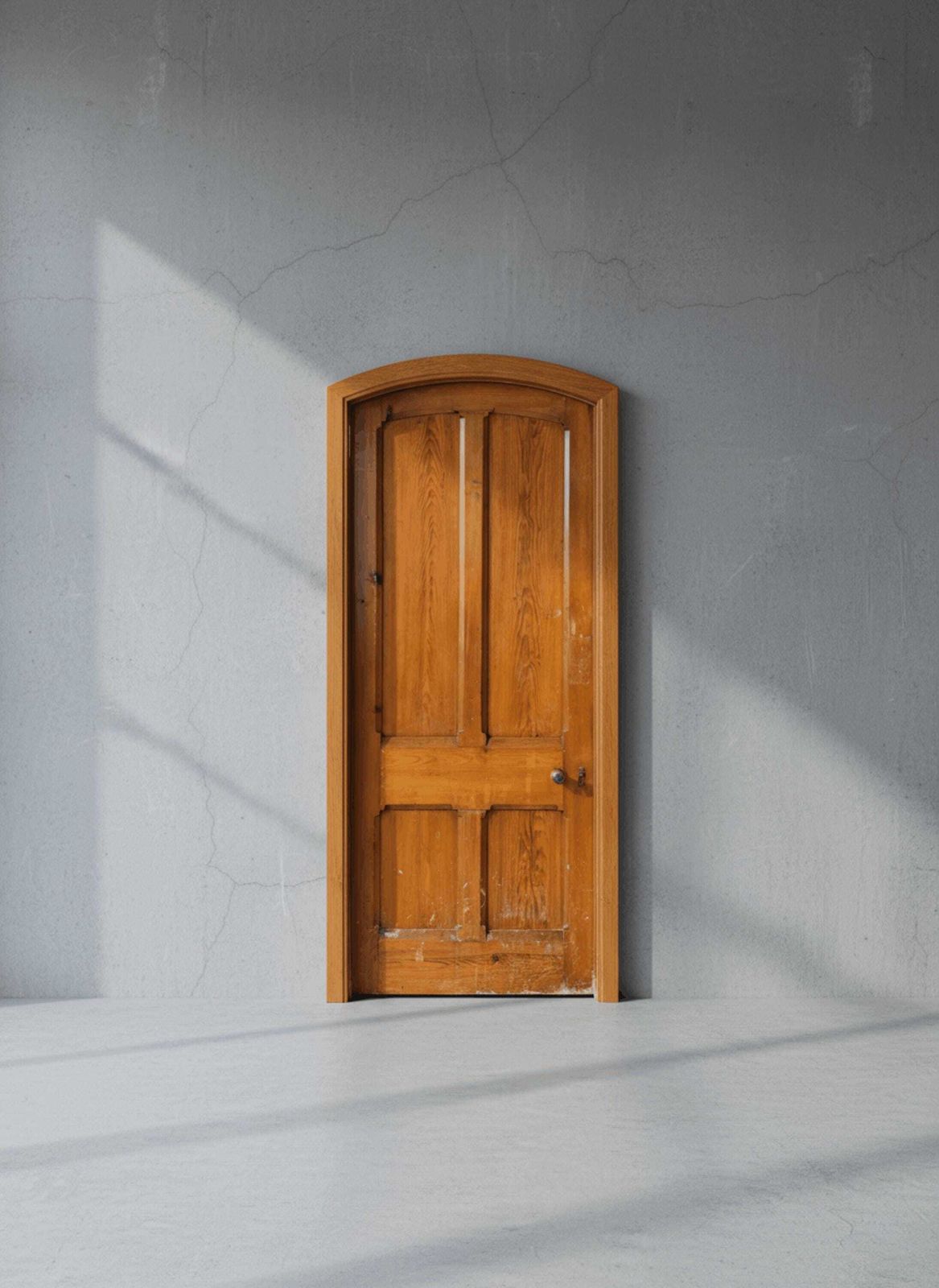 Victorian 4 Panel Pitch Pine Door With Arch & Original Carved Handles   Gothic Revival 19th Century