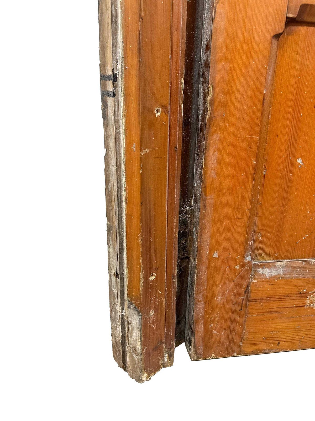 Victorian 4 Panel Pitch Pine Door With Arch & Original Carved Handles   Gothic Revival 19th Century photo 245.0