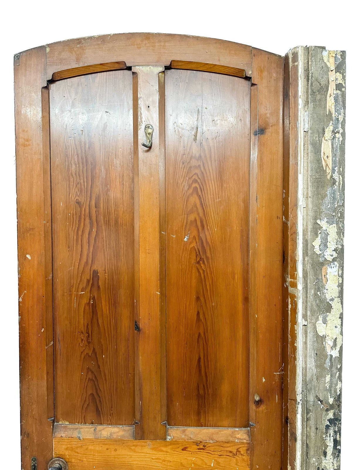 photo furniture Victorian 4 Panel Pitch Pine Door With Arch & Original Carved Handles   Gothic Revival 19th Century