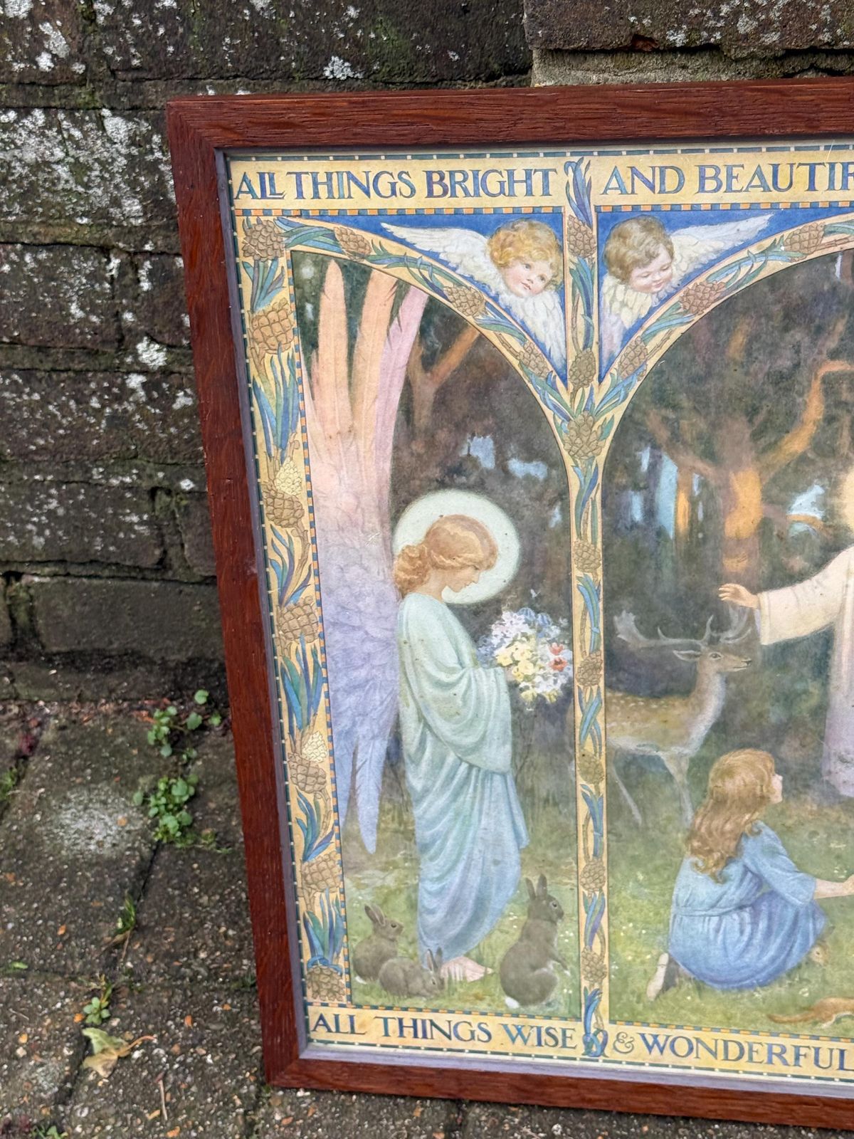 Margaret W. Tarrant Hymn Illustration In Beautiful Mid Century Wooden Glazed Frame photo Art