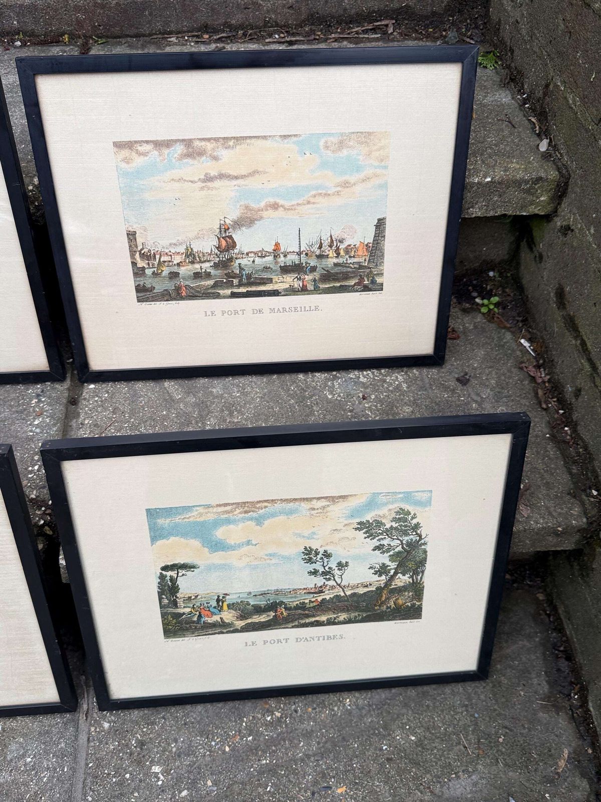 Set Of Four Vintage French Harbour Engravings In Black Frames photo Art