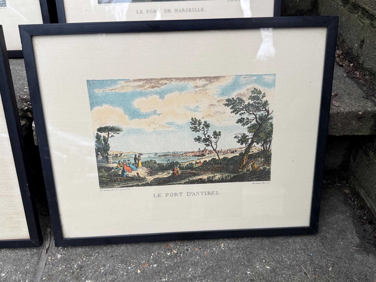 Set Of Four Vintage French Harbour Engravings In Black Frames photo 116.0