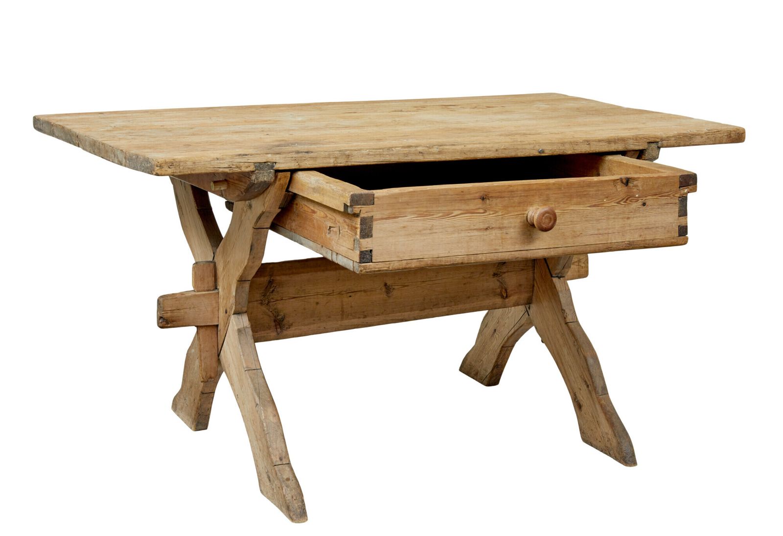 Furniture 19th Century Swedish Pine X Frame Kitchen Table photo