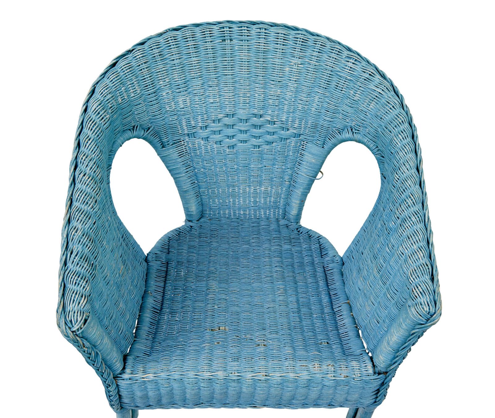 Pair Of Mid Century Blue Painted Wicker Armchairs photo buy