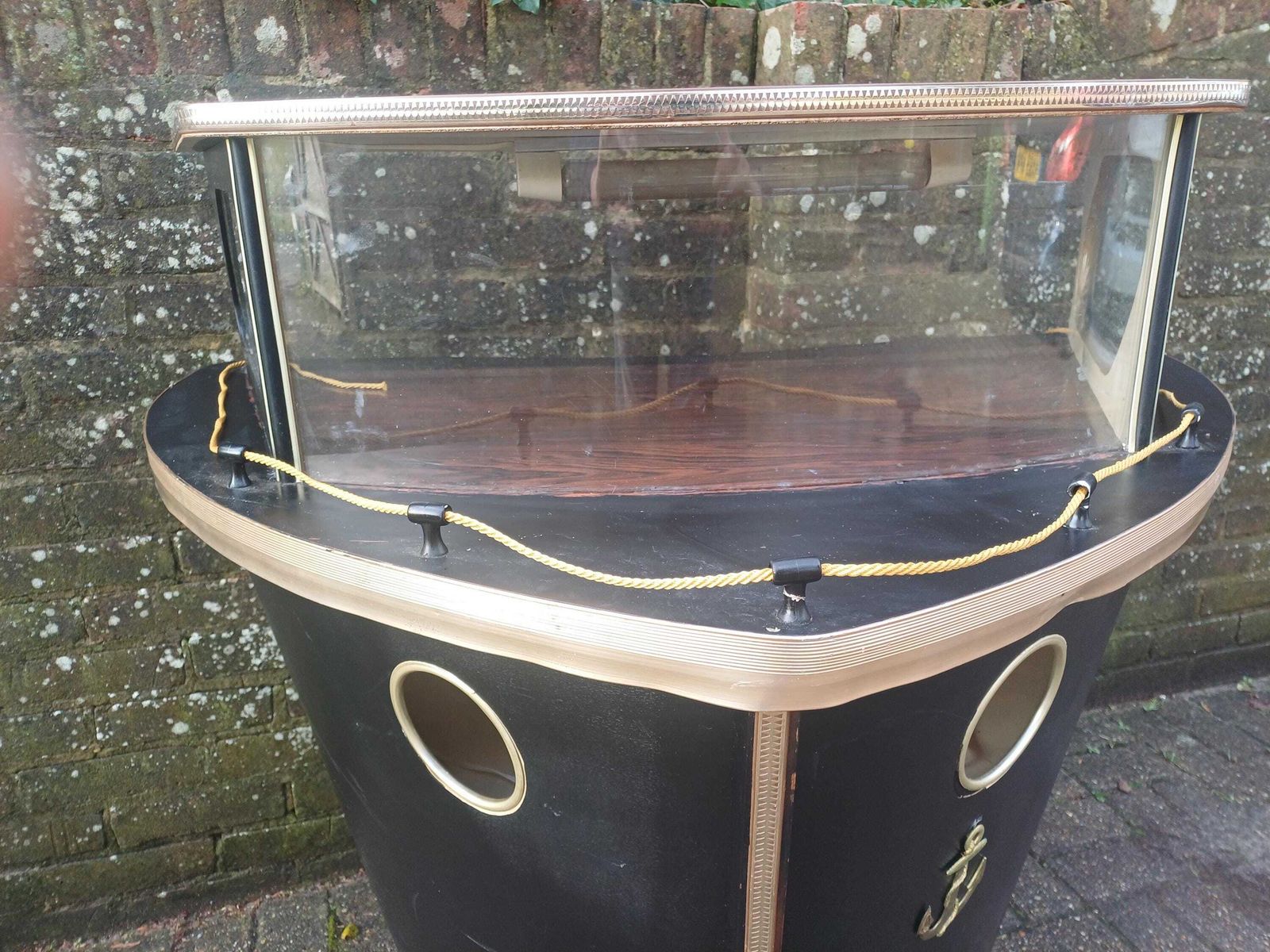 photo buy Iconic Mid Century Retro Ship Cocktail Bar Cabinet Frontier Nautical Kitsch Drinks Display Cabinet Atomic Legs Vintage