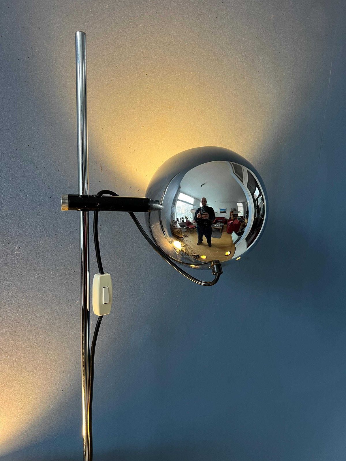 Mid Century Chromen Herda Eyeball Vloerlamp, Jaren '70 photo Verlichting