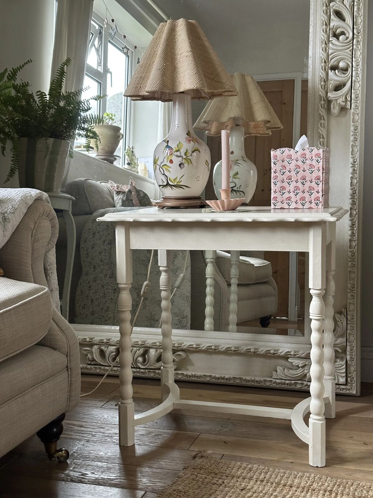 Pretty Oak Bobbin White Psinted Side Table photo for sale
