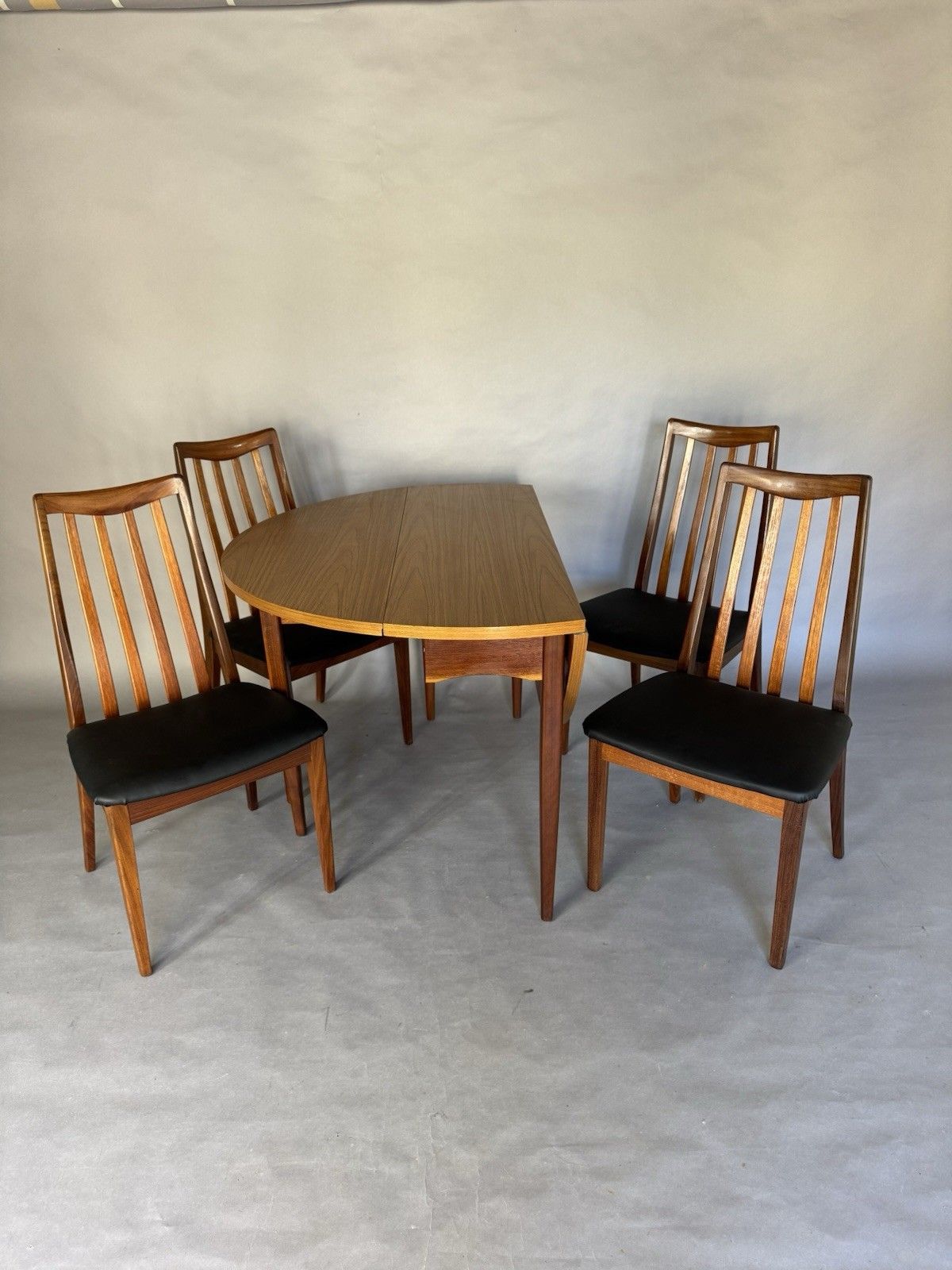 Mid Century Extending Drop Leaf Round Dining Table & Four Chairs photo furniture
