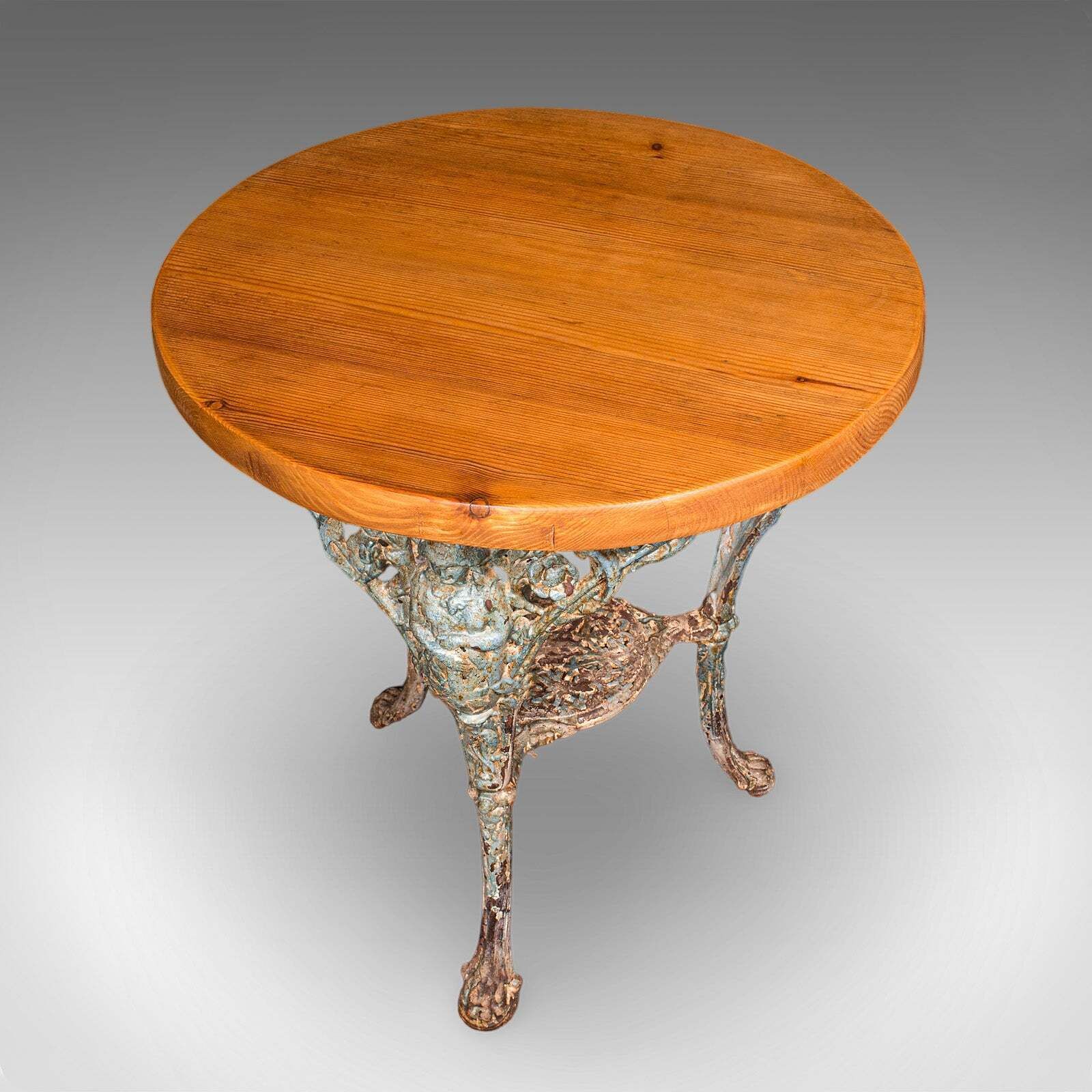 Antique Tavern Table, English, Pine, Cast Iron, Britannia, Pub, Victorian, 1880 photo vinterior