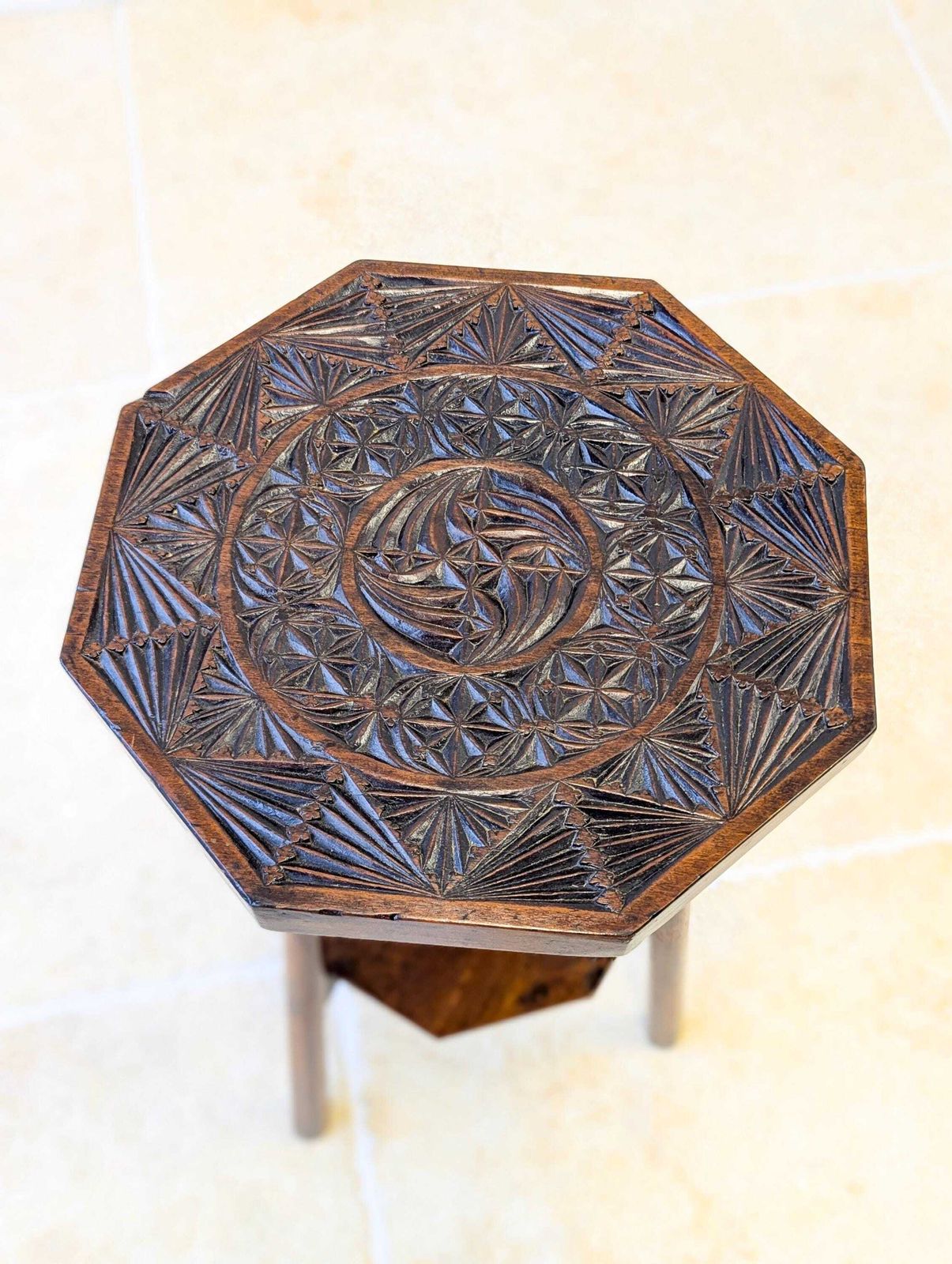 Antique Early 20th Century Carved Oak Tripod Occasional Table photo furniture
