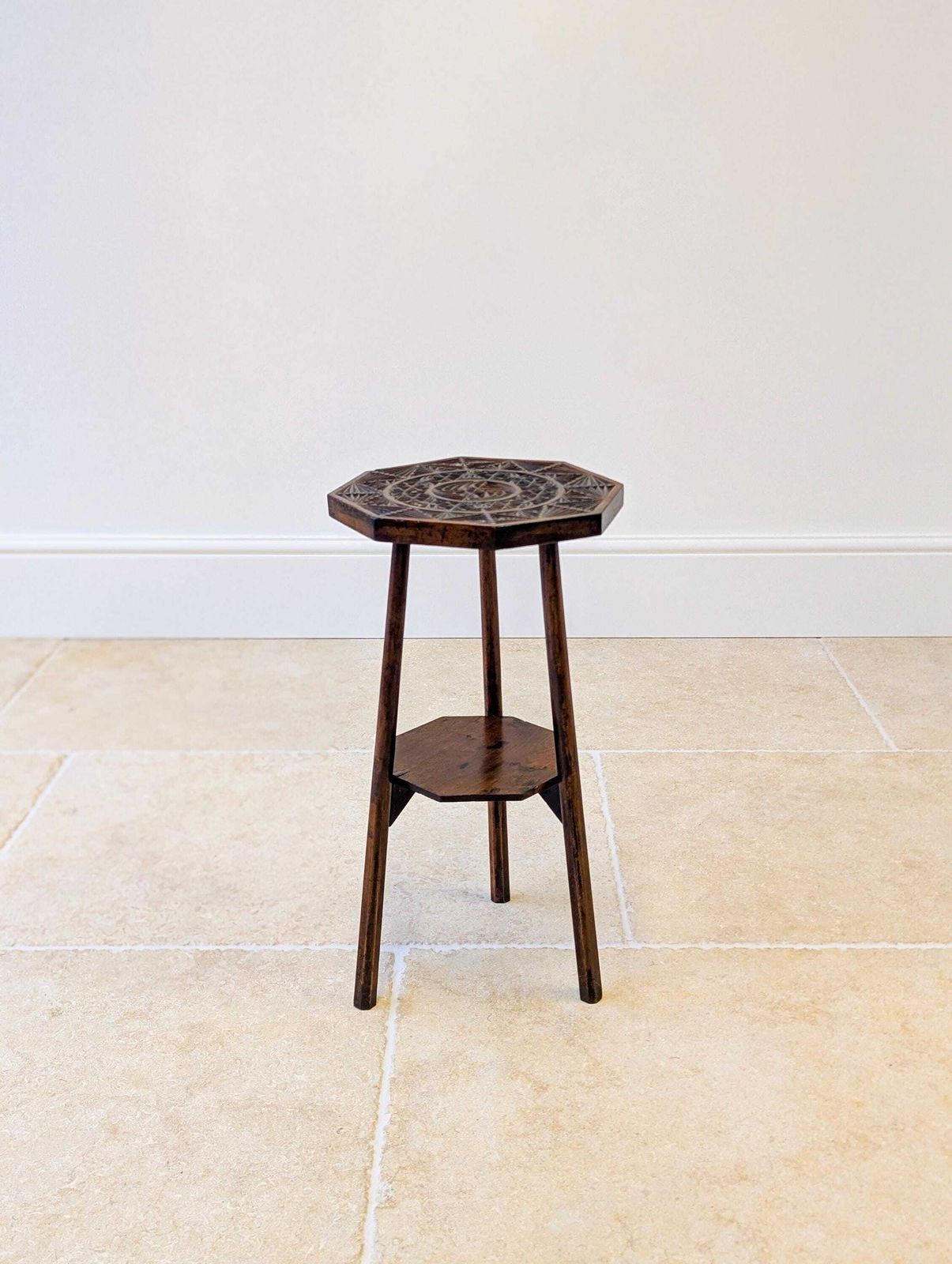 Antique Early 20th Century Carved Oak Tripod Occasional Table photo for sale