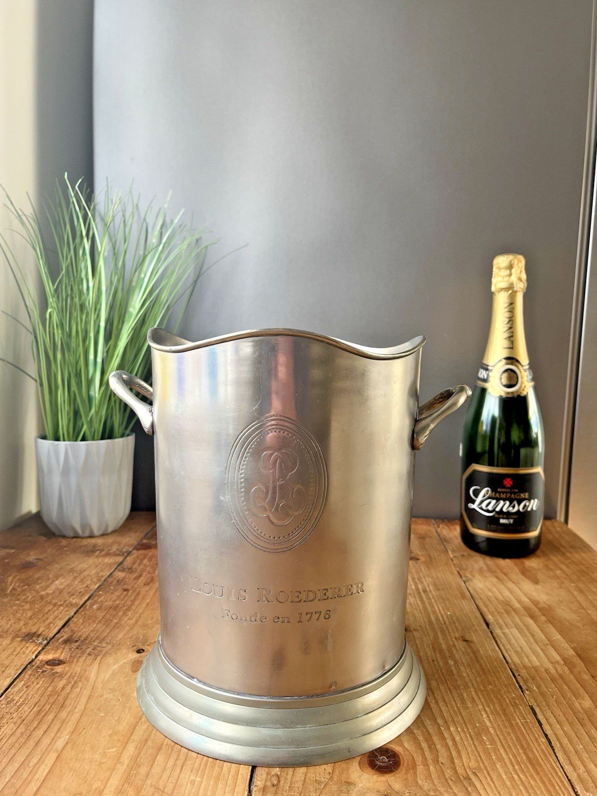Antique Art Deco Silver Plated Louis Roederer Champagne Bottle Ice Bucket Cooler photo for sale