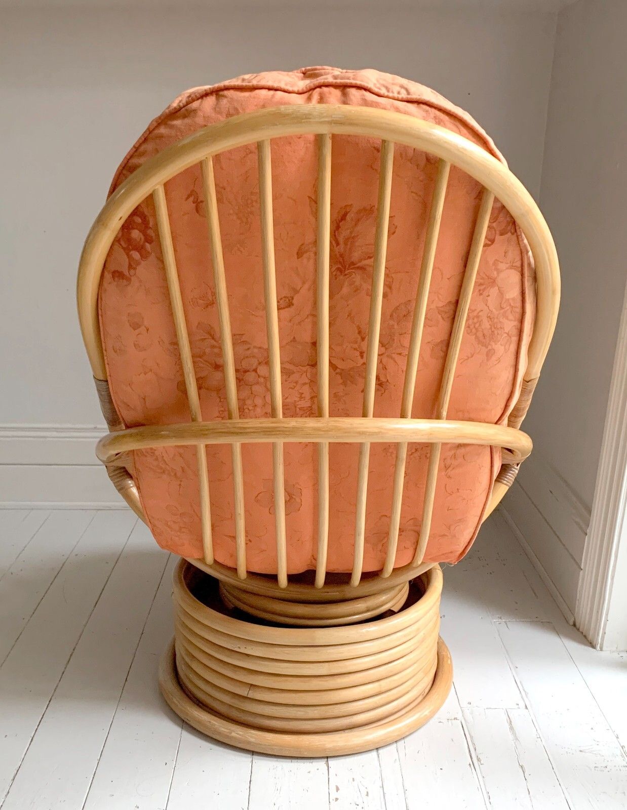 225.0 Stunning Mid Century Modern Large 1970s Rattan Rocking & Swivel Chair With Cushion photo