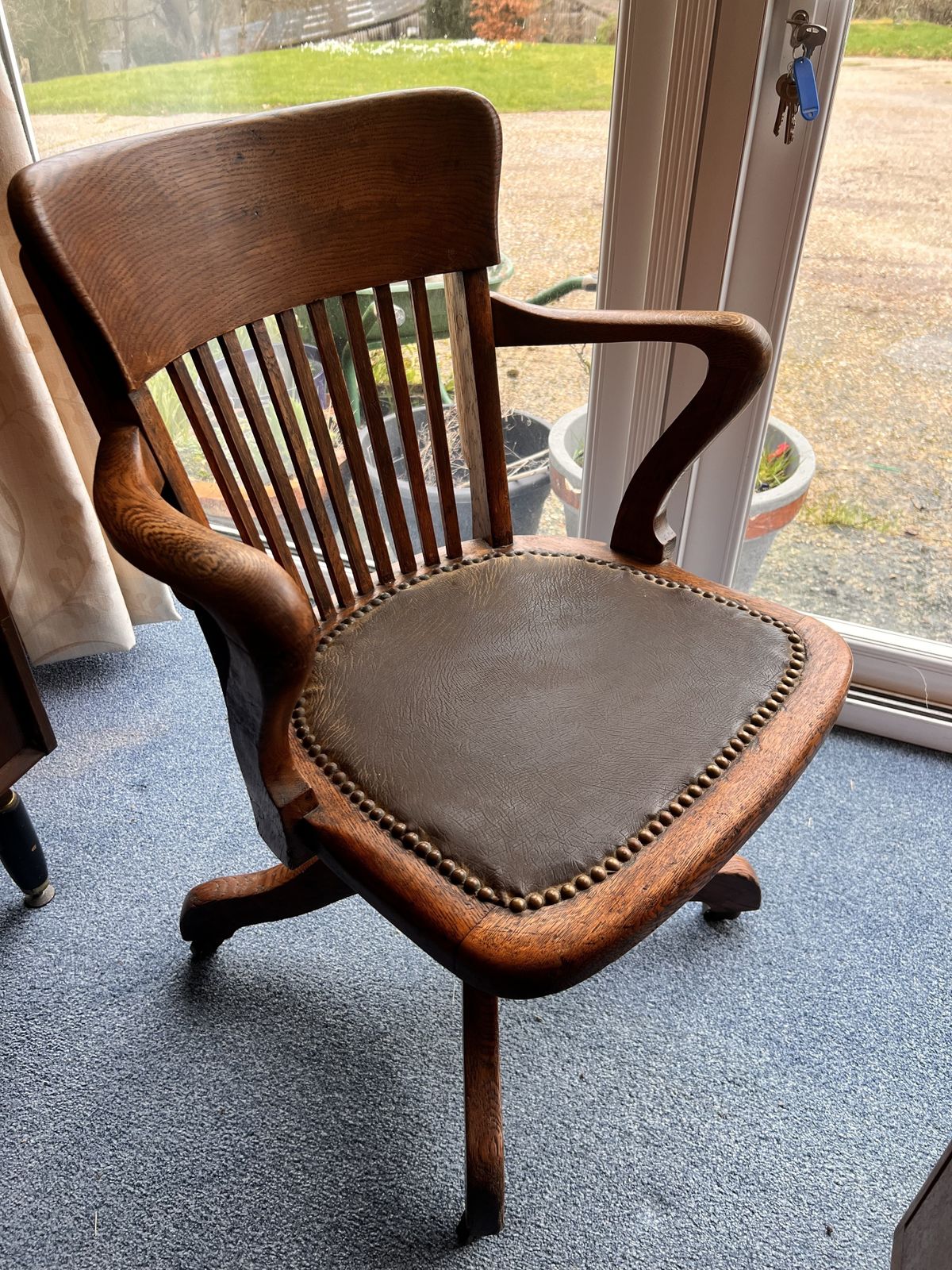 English Oak Swivel Desk Chair Circa 1910 20 photo for sale