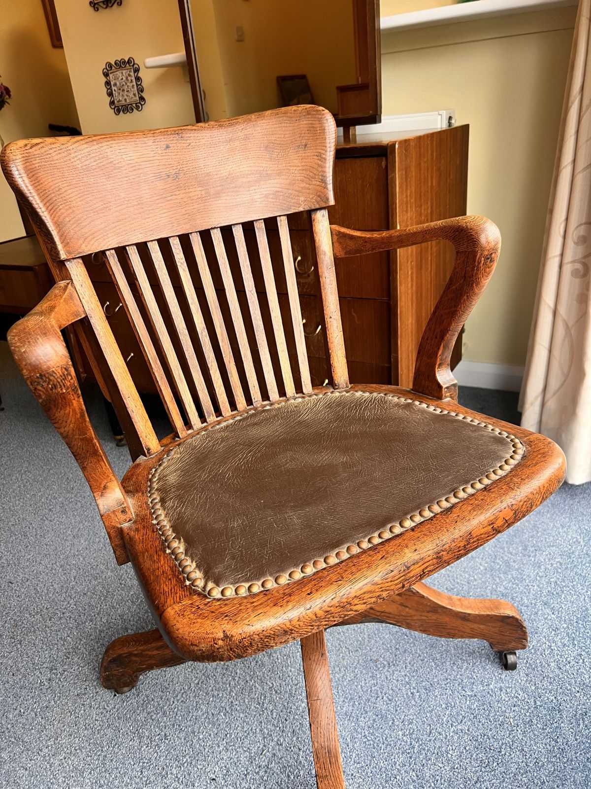 English Oak Swivel Desk Chair Circa 1910 20
