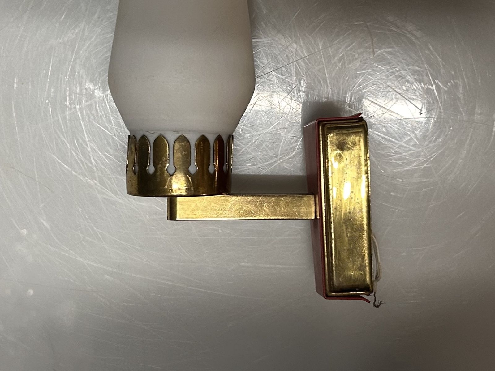 Stil Novo Opaline Glass And Brass Sconces, 1950s, Italy   Set Of 2 photo vintage