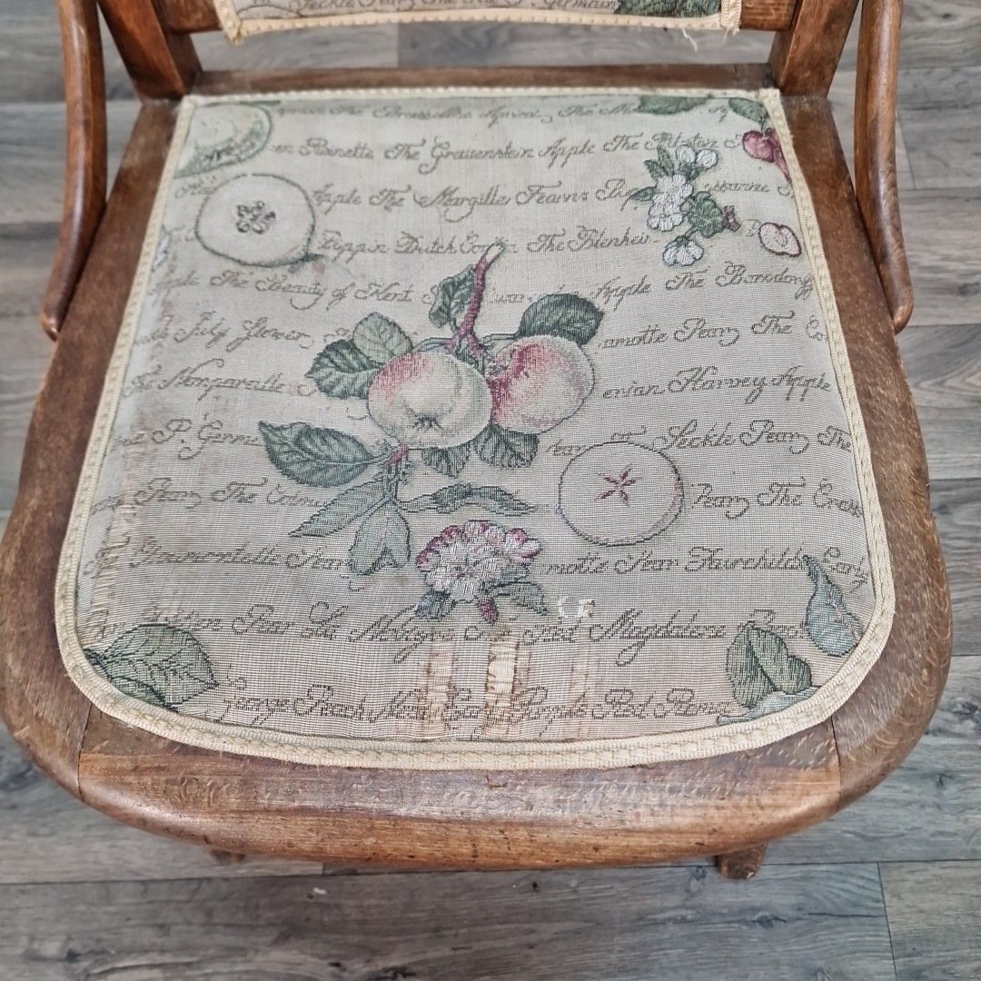 Antique Wooden Child's Chair Upholstered Seat Arts And Crafts Oak Vintage photo vintage