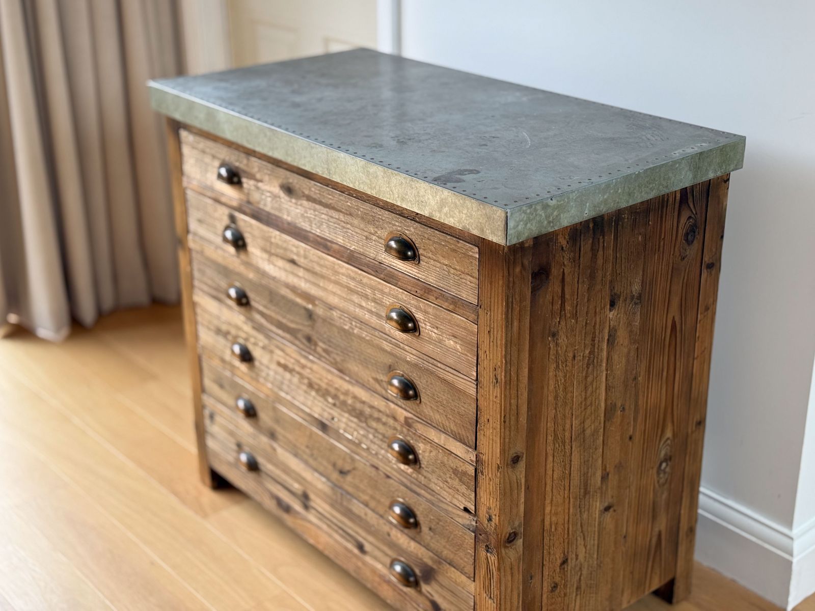 Rustic Chest Of Drawers With Nailed Zinc Sheet Top photo vintage